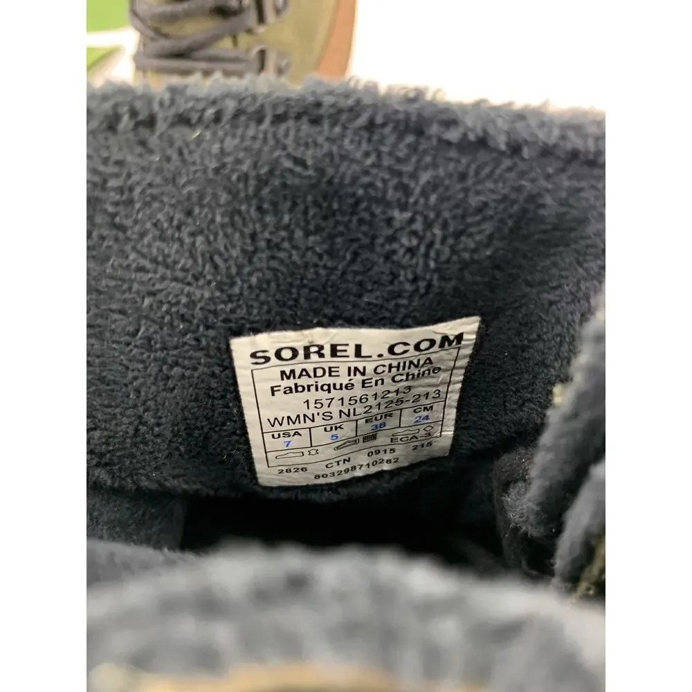 Sorel Fancy Lace II Duck Boots Green Waterproof Insulated Lace Up Women's 7